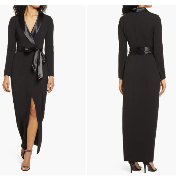 ELIZA J LONG SLEEVE TUXEDO BLACK GOWN DRESS sz 2 - Picture 4 of 4